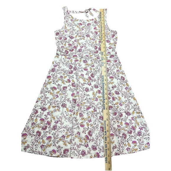Girls 16 Floral & Paisley 100% Cotton Knit Tie Back Cream Burgandy Mustard Dress - Picture 6 of 11